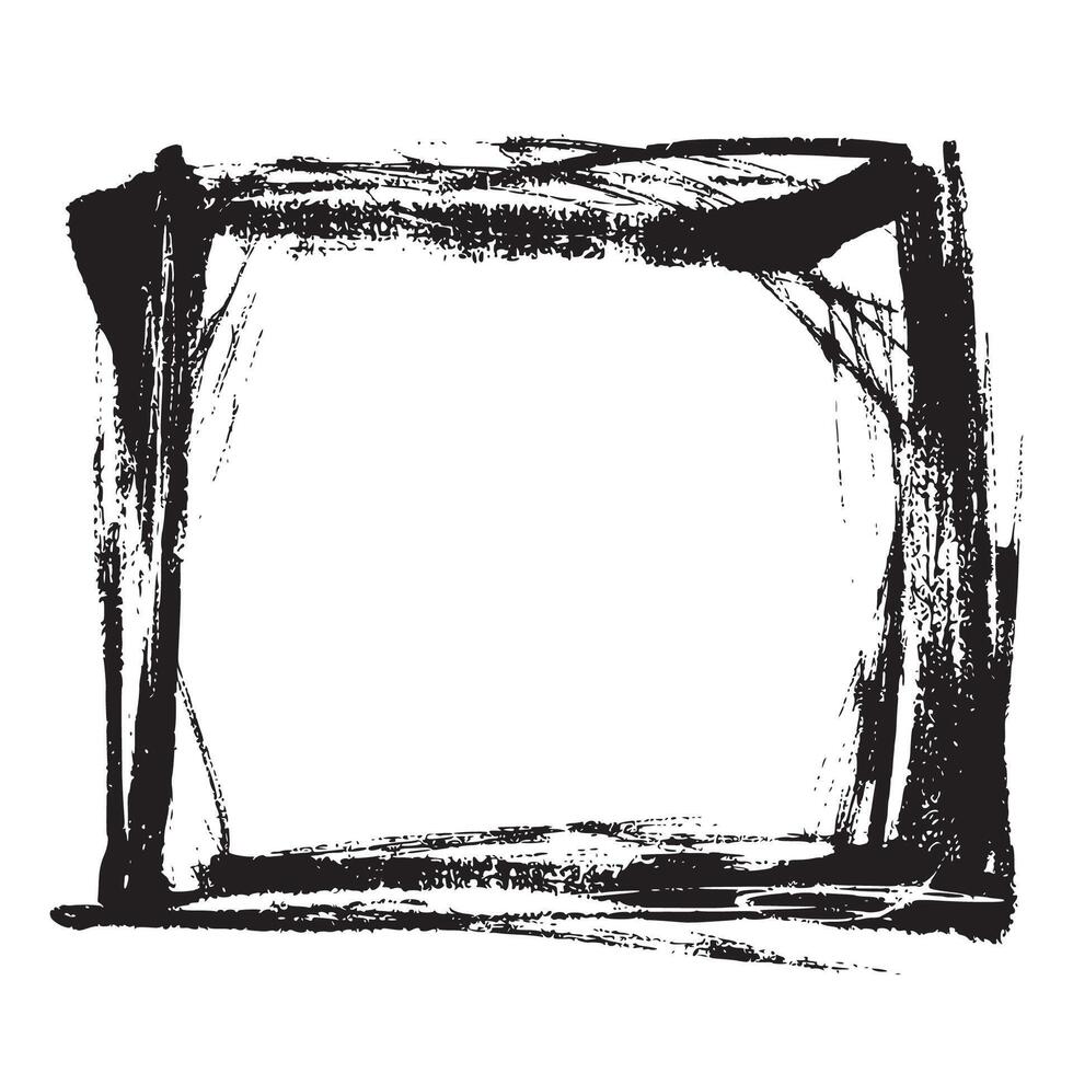 Black Grunge Square Frame with Messy Lines. Retro hand drawn frame with textured brush lines and rough distressed edges on white background. Perfect for media, posters, banners, cards and web. vector
