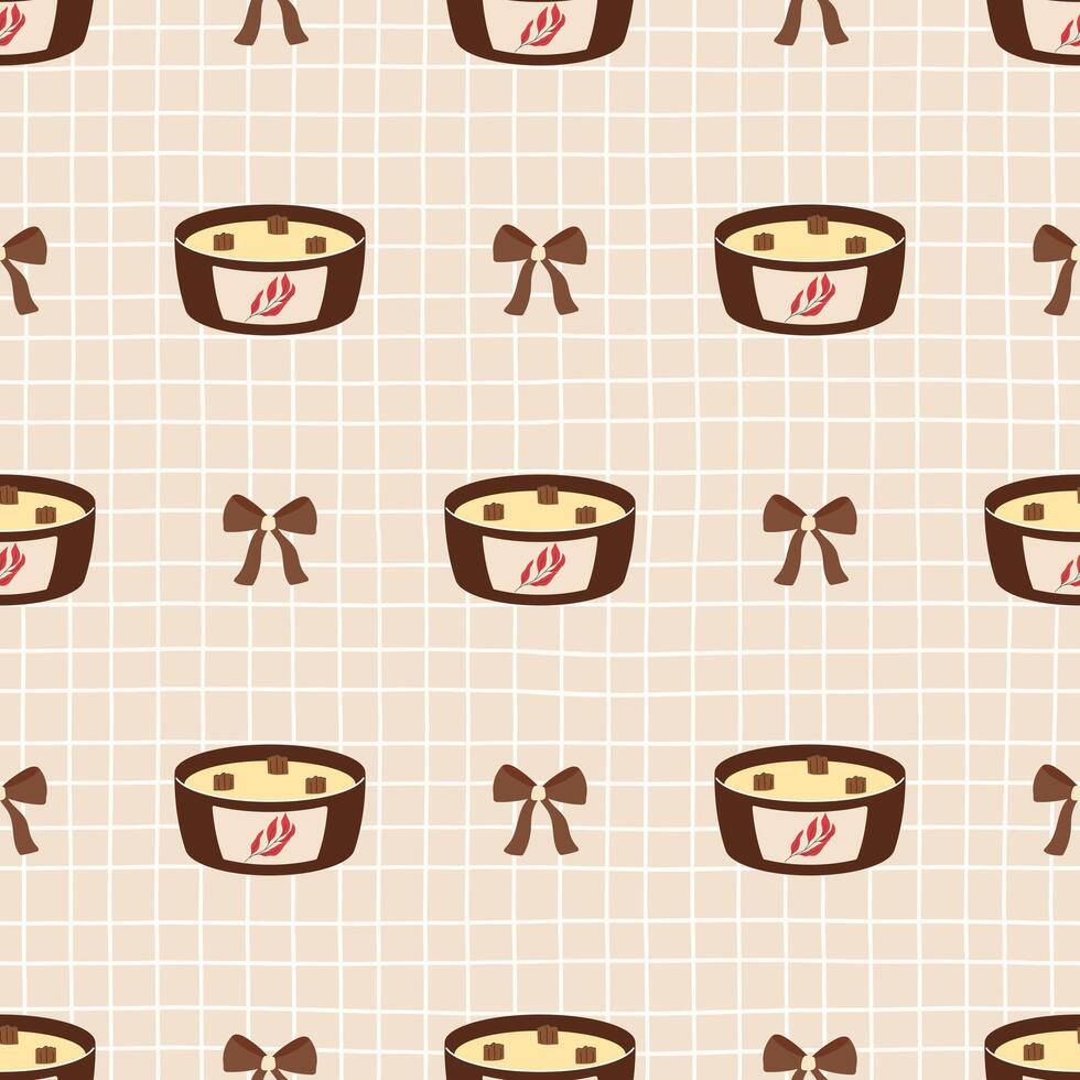 Pattern of bowls and bows on grid vector
