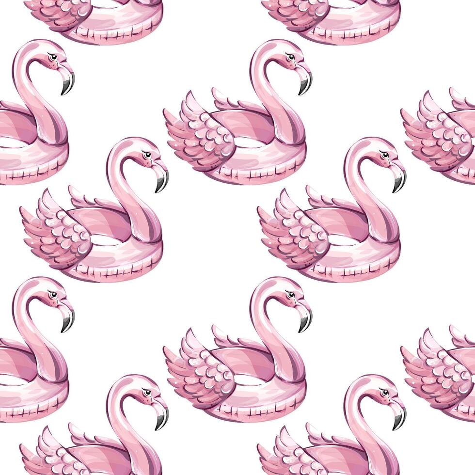 Colorful pink flamingo pool floats create a lively and cheerful background perfect for summer themes. vector