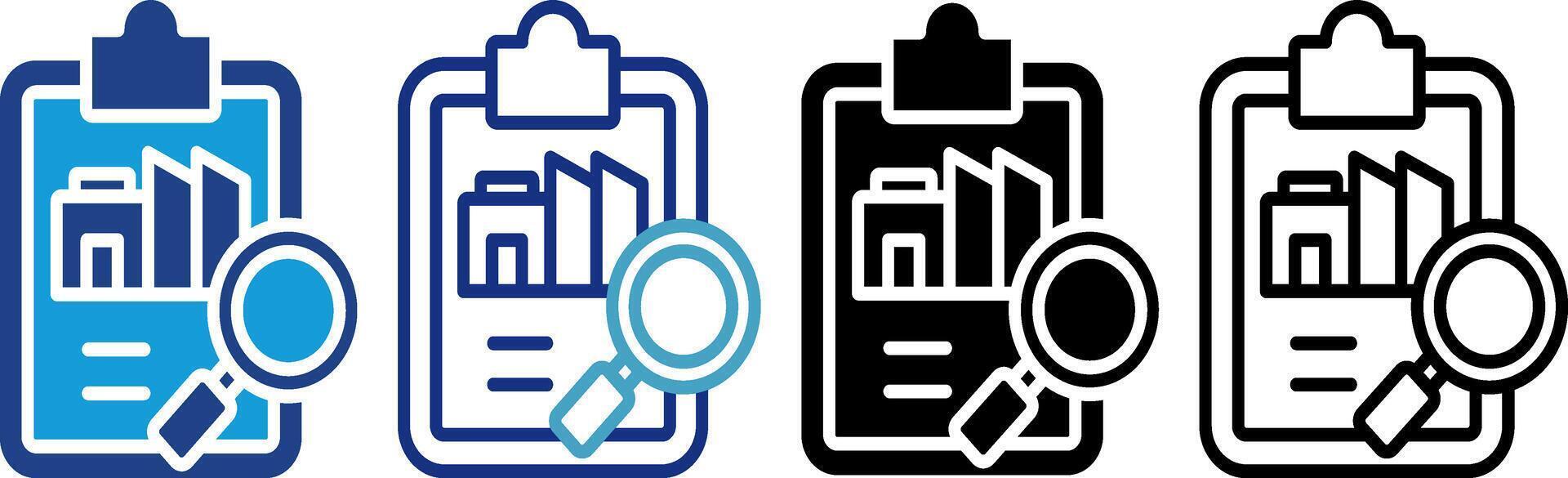 Concept of a comprehensive business audit or investigative report, combining graphs with a magnifying glass on the clipboard vector