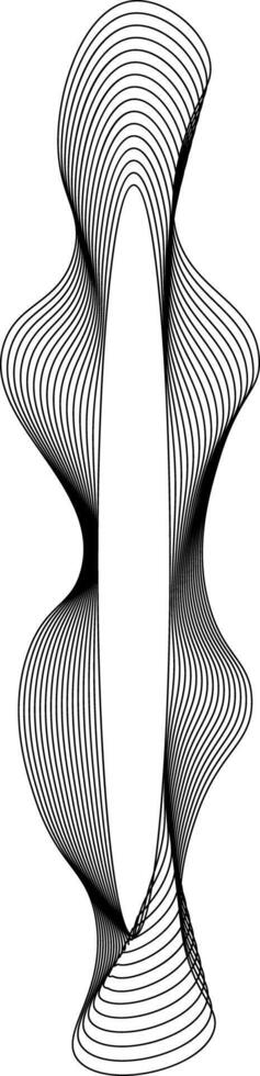 Elongated composition with a round center and extended wavy outlines that generate directional motion and layered flow. vector