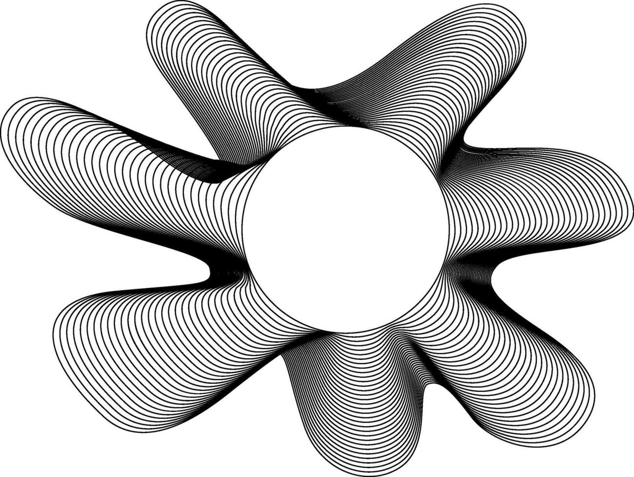 Central circular space framed by dynamic, uneven outer curves resembling dispersed fluid forms with irregular flow. vector