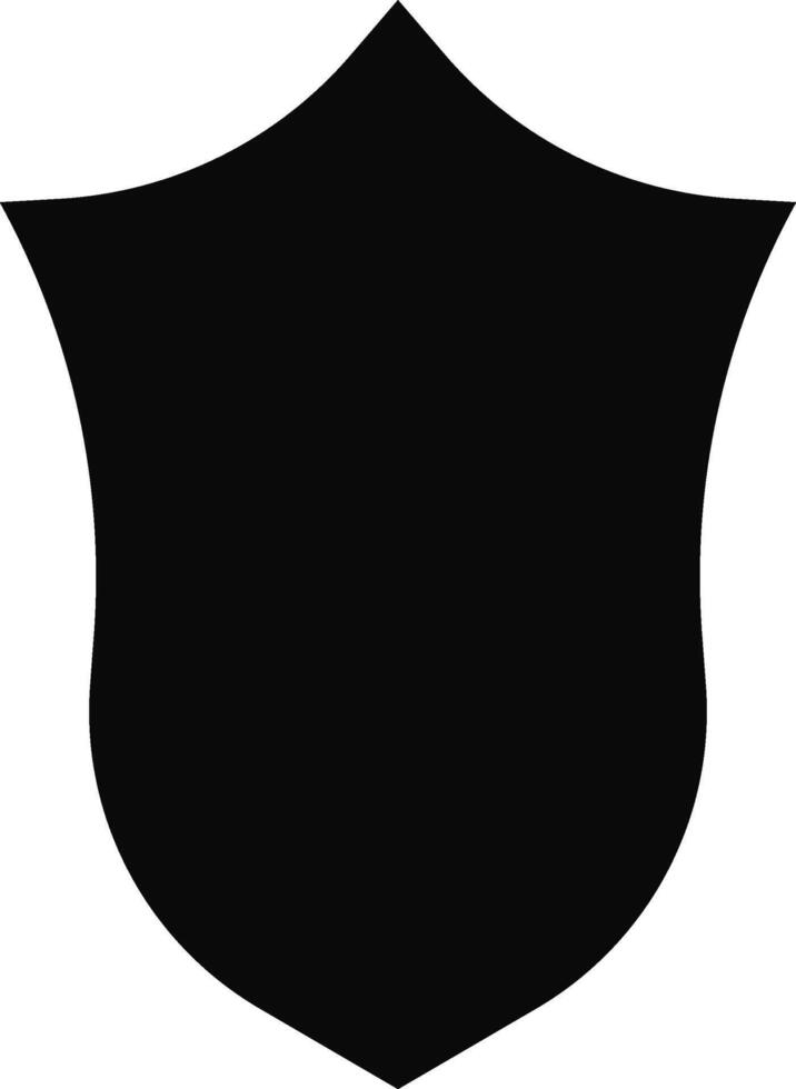 Solid black silhouette of a shield inspired by gothic motifs, displaying elaborate patterns. vector