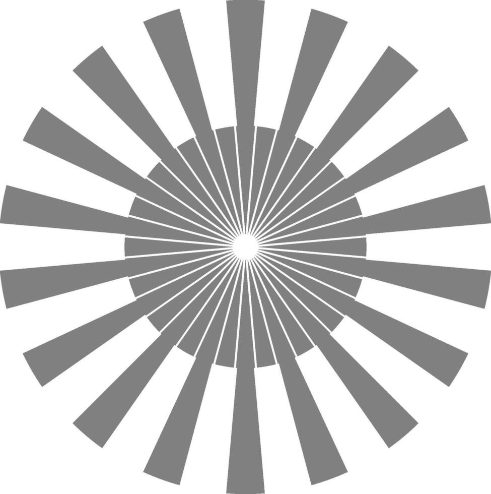 Multiple circular layers interlace to form a structured radial wheel with intricate segment distribution. vector