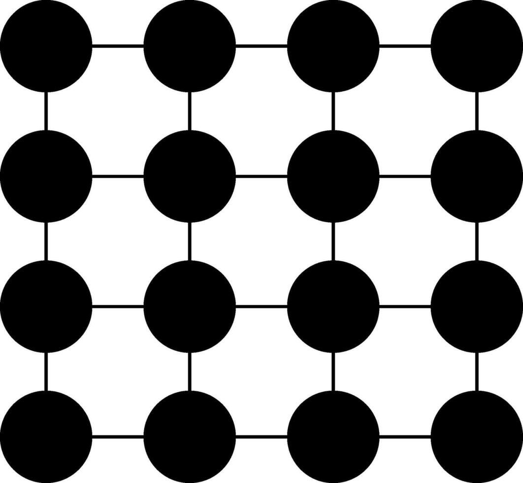 Circular nodes linked by radiating beams forming a geometric structured network. vector