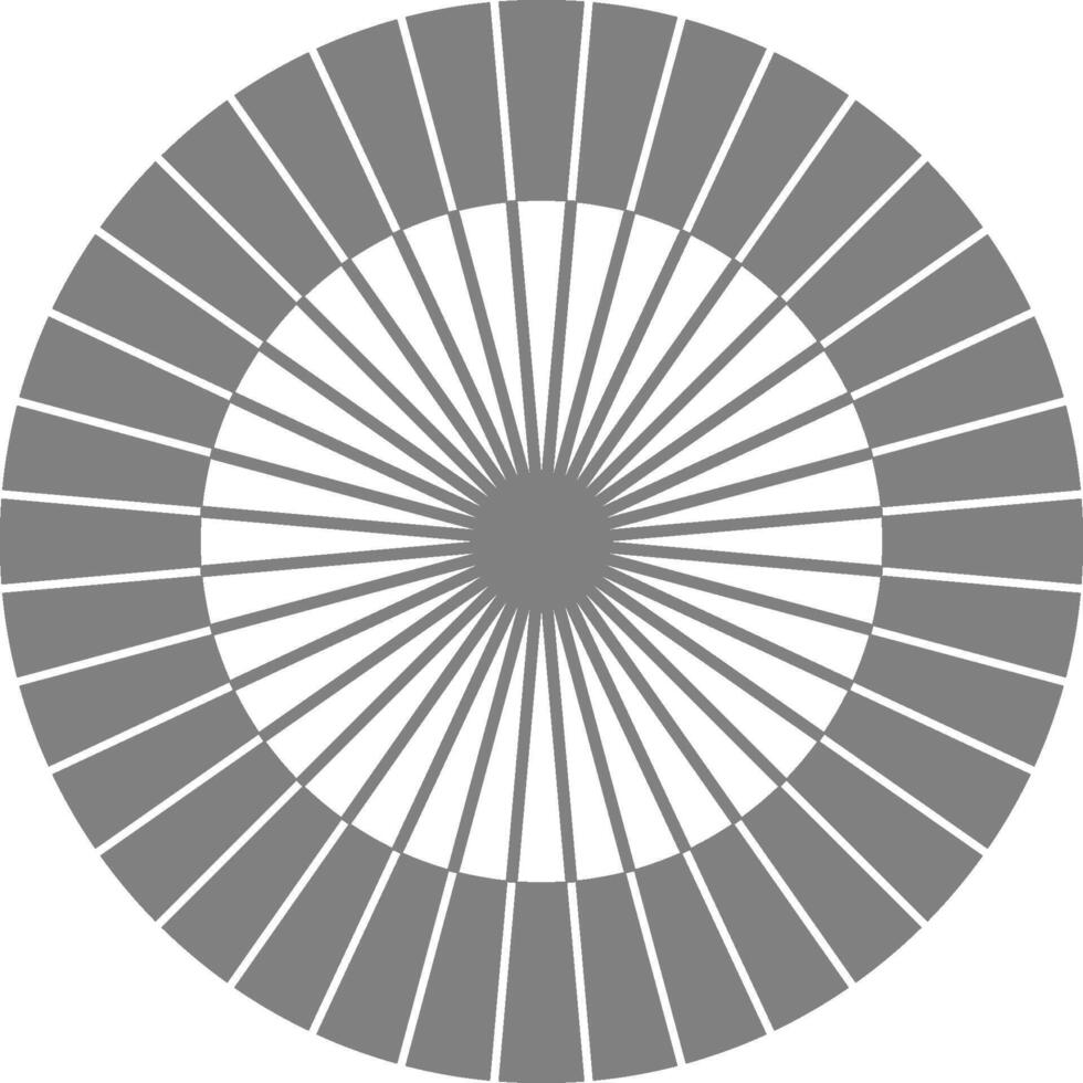 Closely spaced radial rays extend from the center creating a compact sunburst circular layout. vector