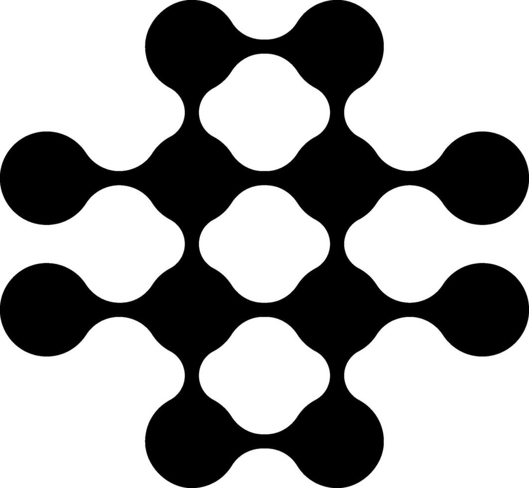 Cross-like geometric structure formed by multiple linked circles in a symmetrical arrangement. vector