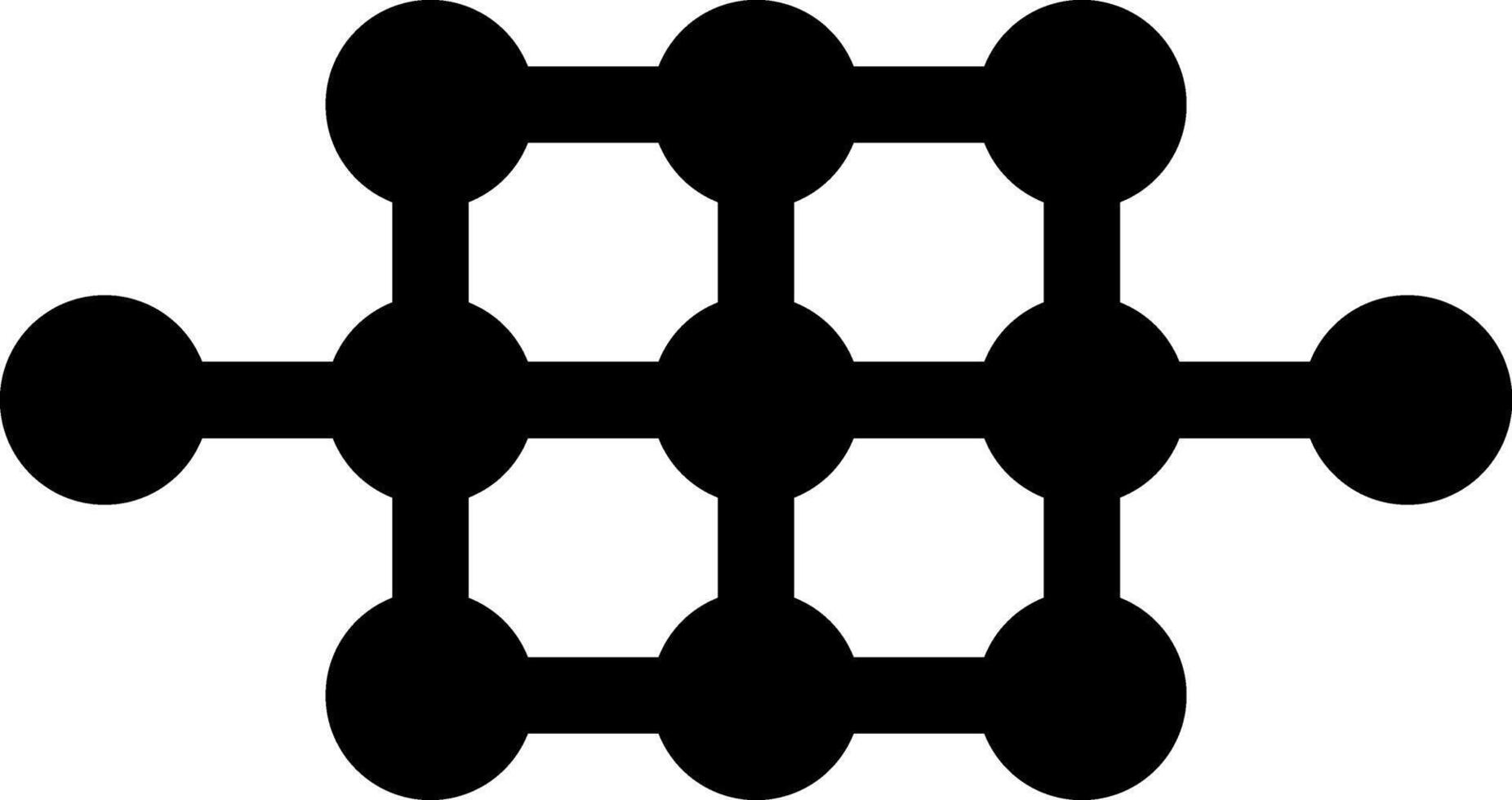 Interwoven web-like structure composed of linked circular nodes in a geometric arrangement. vector