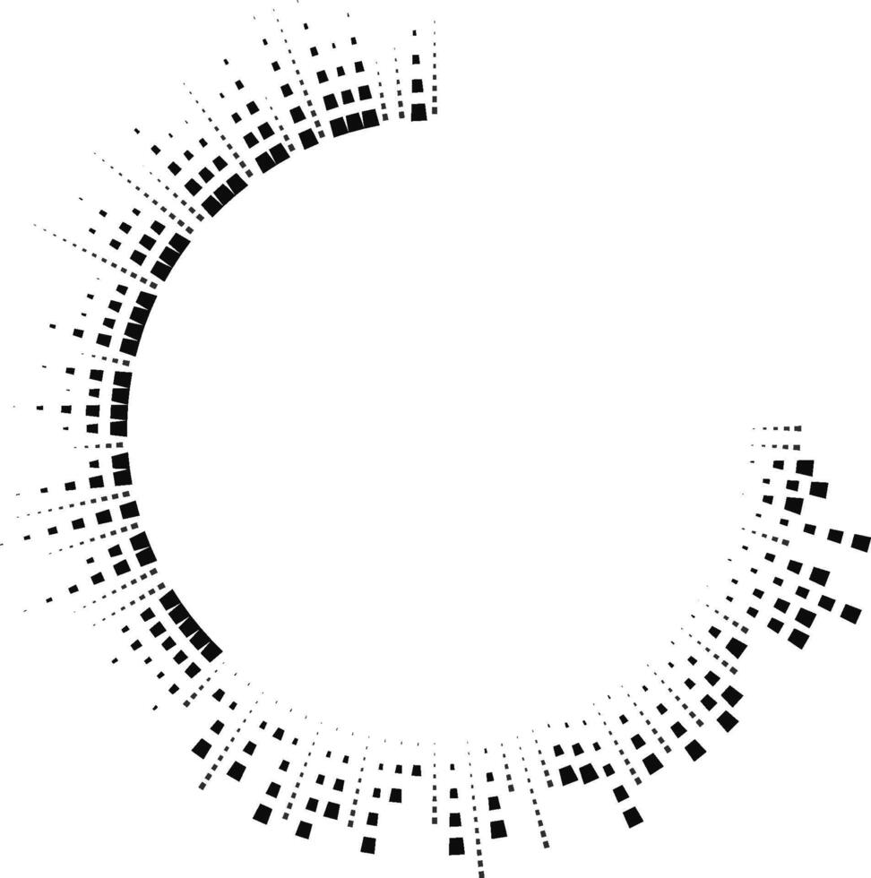 Irregularly arranged square rays form a circle that is incomplete by one quarter section. vector