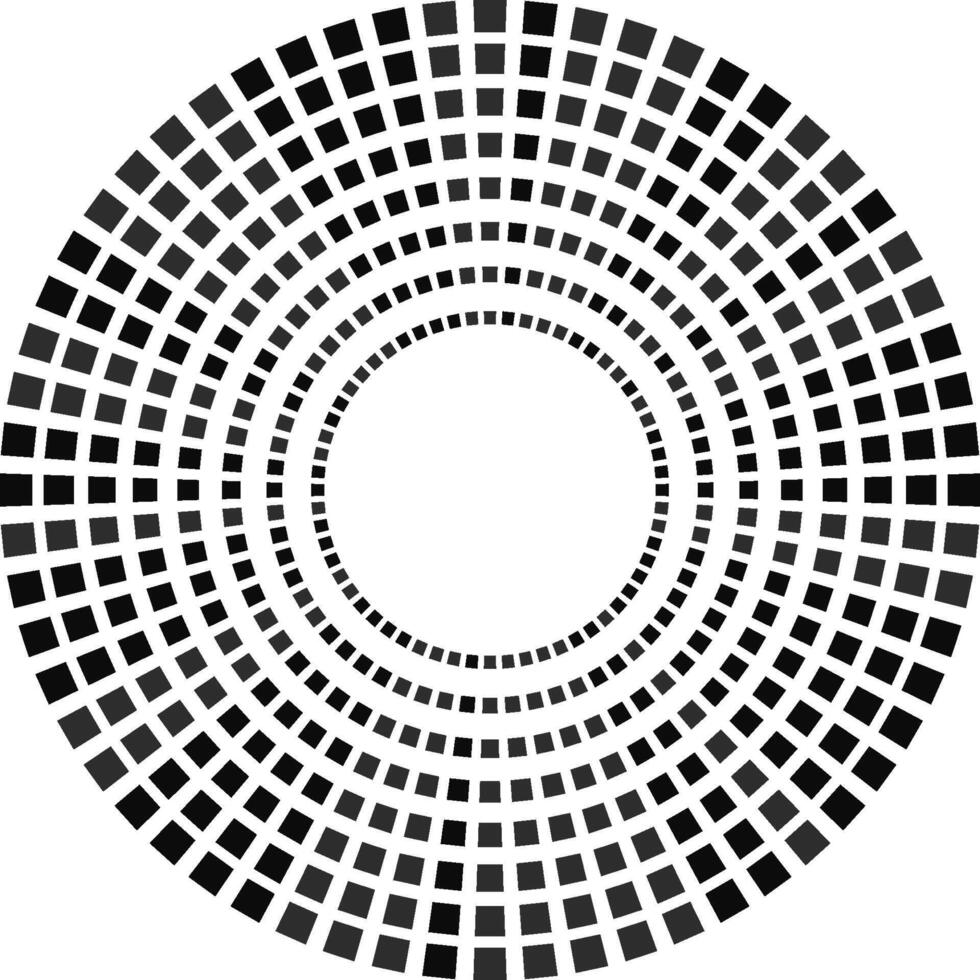 Square-composed rays are arranged circularly, extending around an open central area. vector