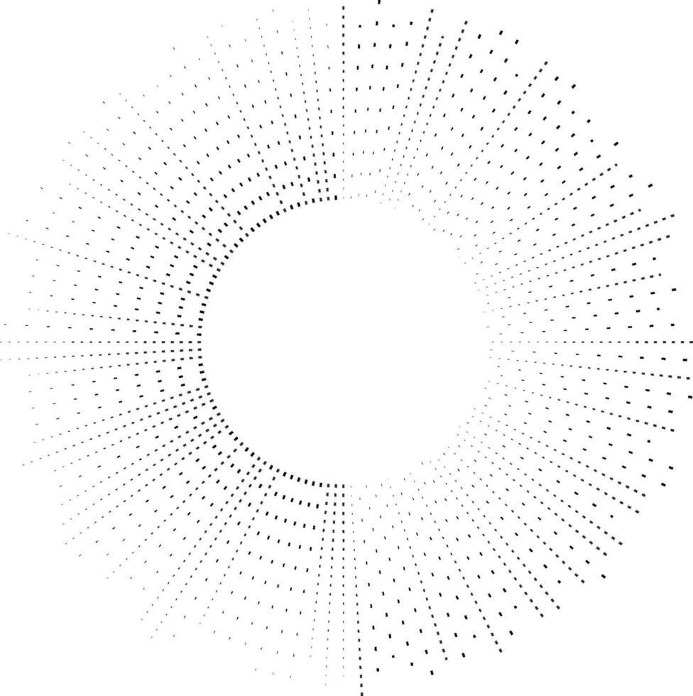 Circular format of irregular square rays surrounding a clearly defined open space at the center. vector