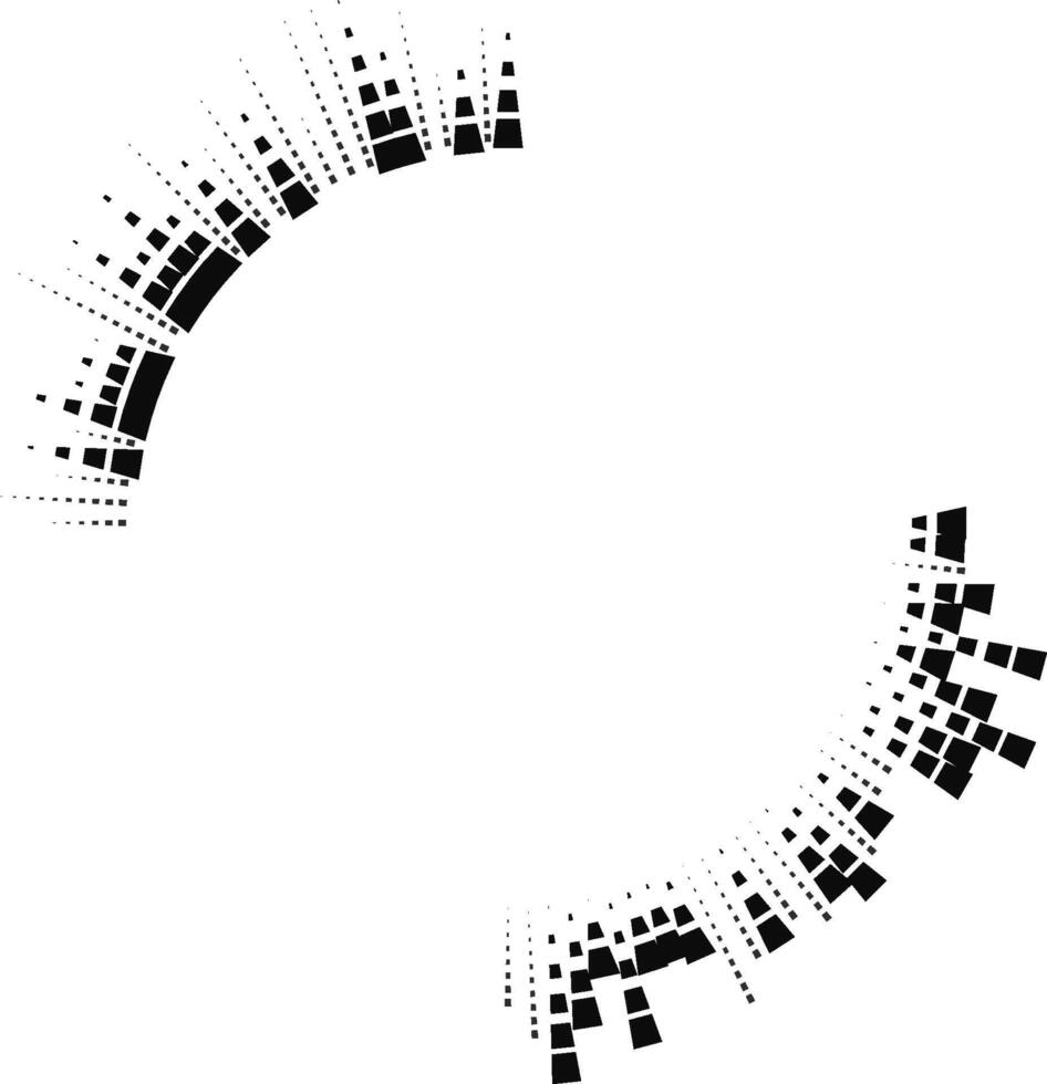 Irregular square rays spread outward from a central point forming a circular radiating shape. vector