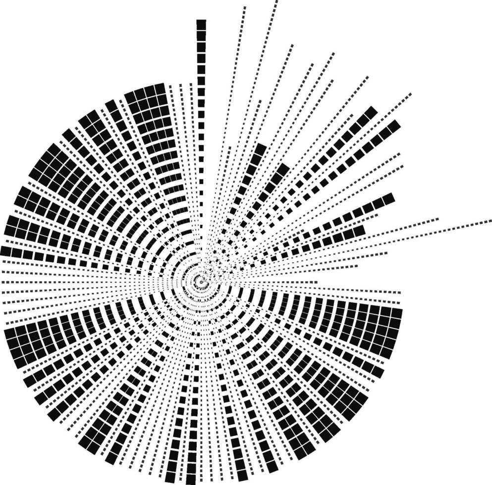 un cuarto segmento de un circular composición con irregularmente espaciado cuadrado rayos vector