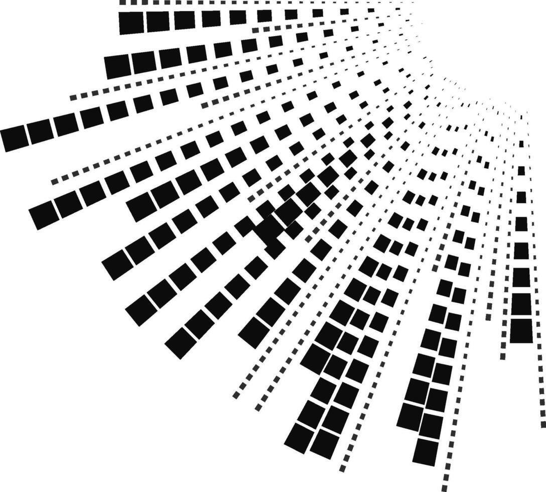 Irregular and long square rays fill a quarter of a circular structure radiating from one side. vector