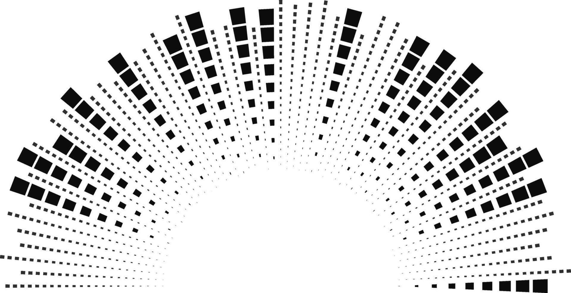 Semi-circular form with big irregular square rays around an open circular space in the center. vector