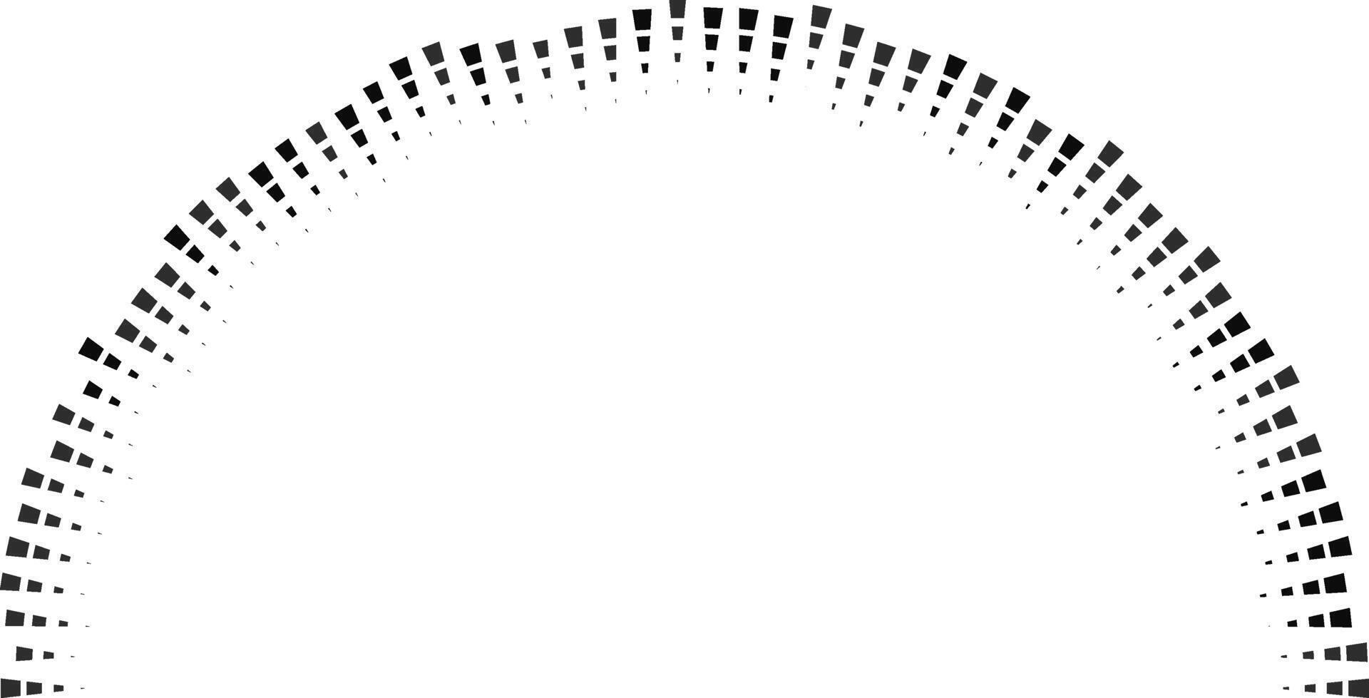 Half-circle construction includes square rays of irregular size radiating both inside and outside. vector