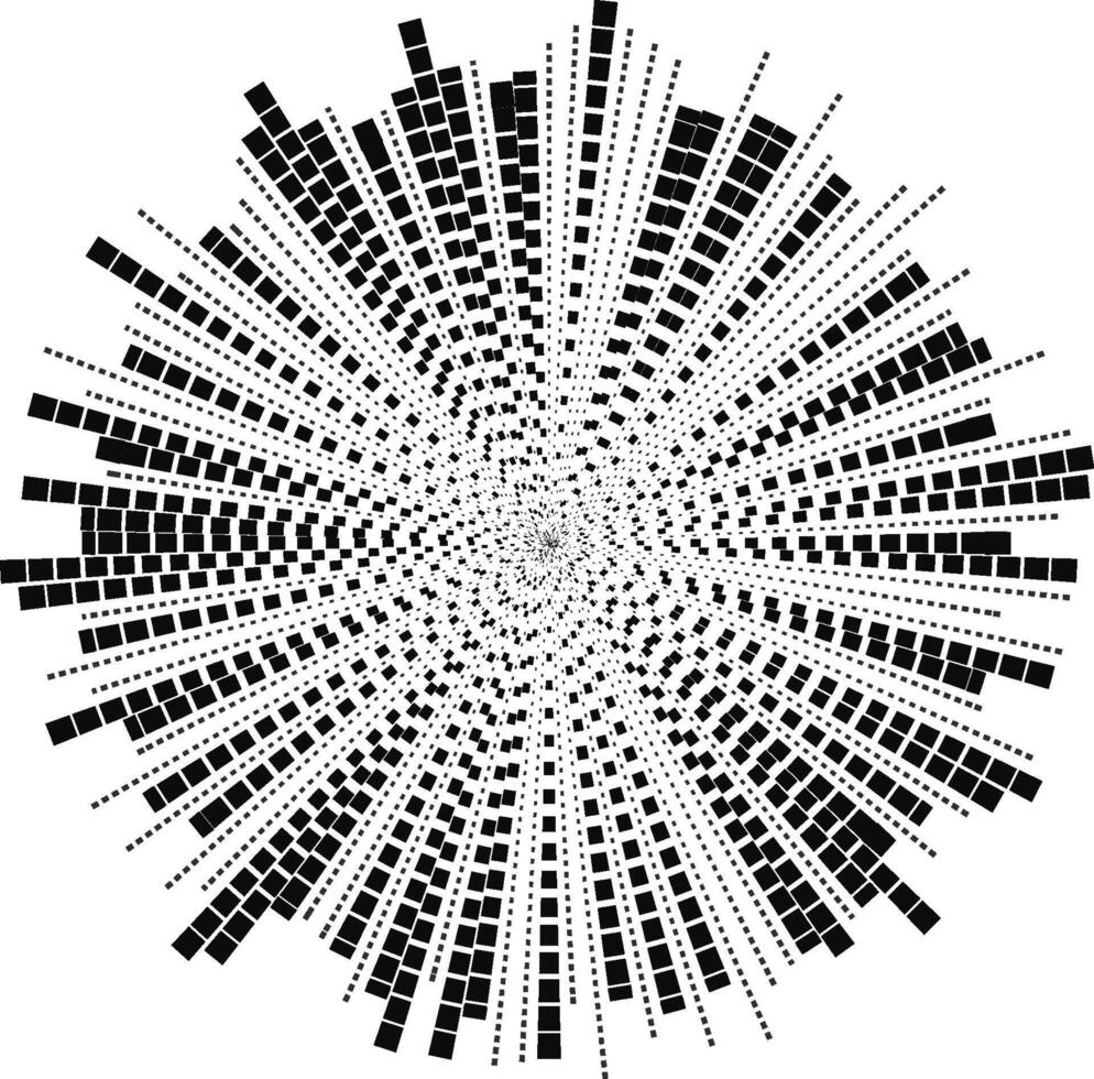 Circular formation of square rays tapering outward with irregular spacing and lengths. vector