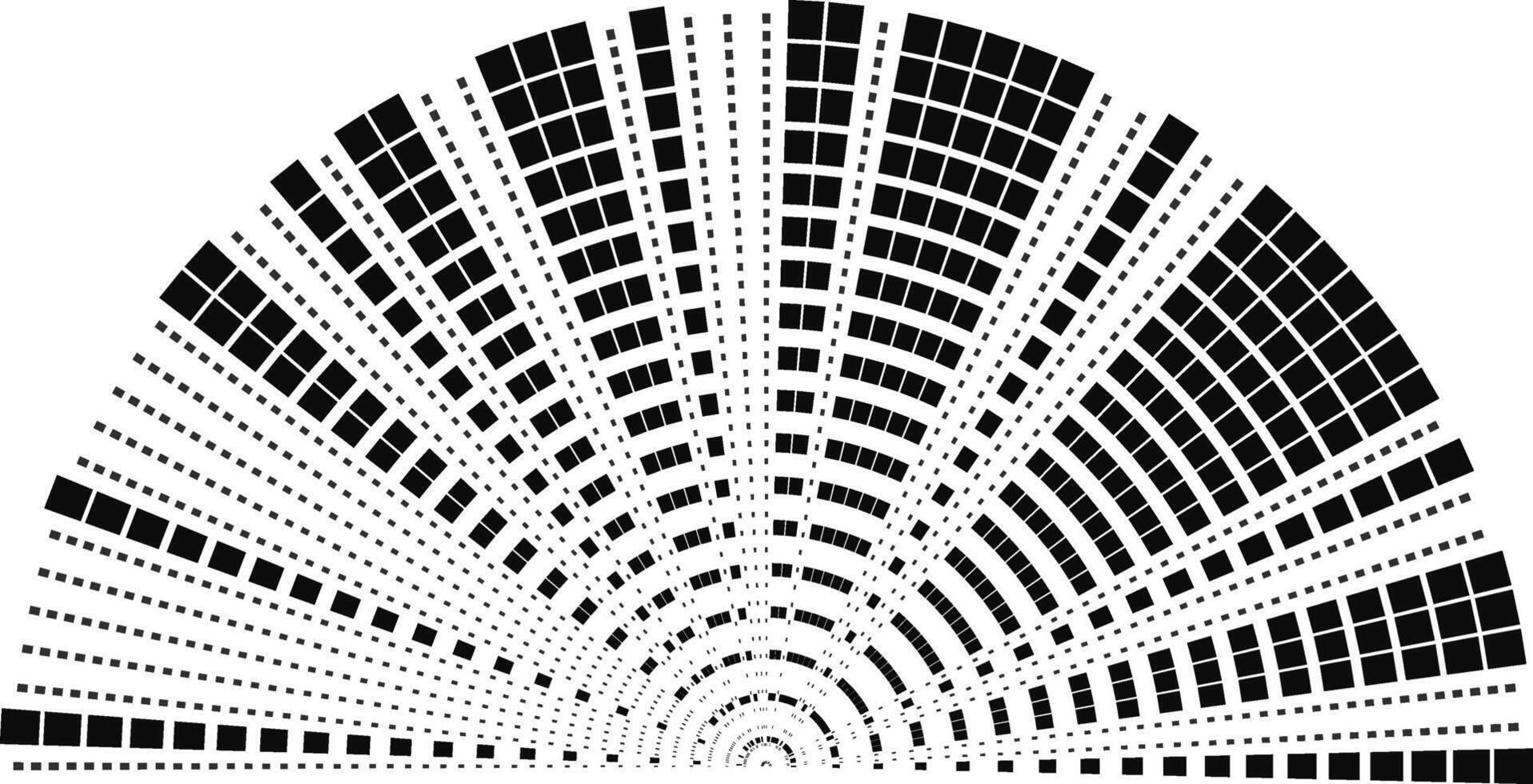 Semi-circle containing square rays extending outward with a central hollow circular space. vector