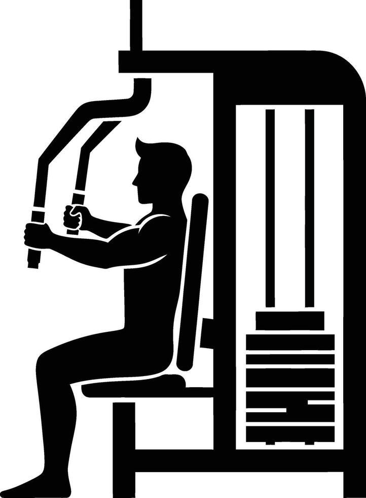 Silhouette of a person using a chest press machine for exercise vector
