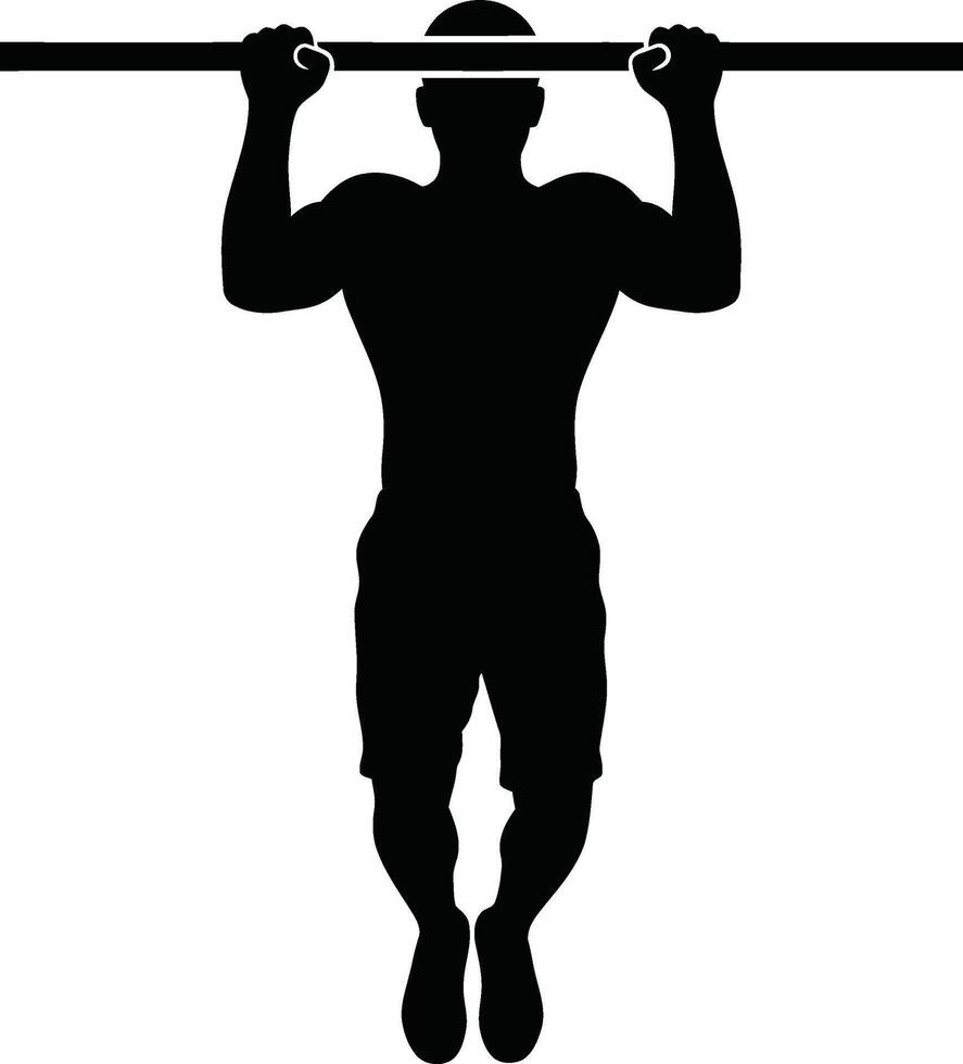 Silhouette of a man performing a pull up exercise on a bar vector