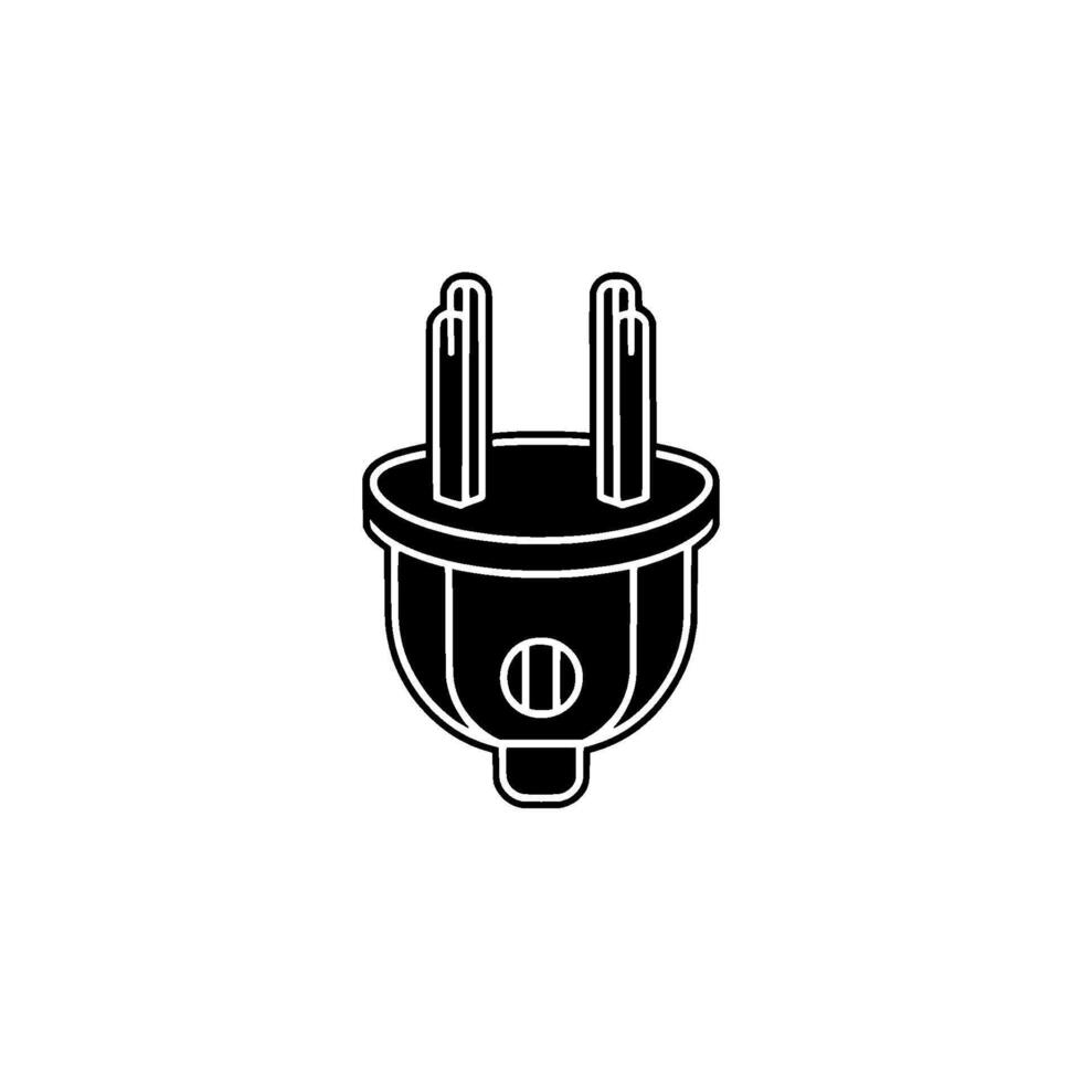 A minimalist illustration of a type F Schuko power plug with two parallel pins and a circular grounding contact symbol isolated vector