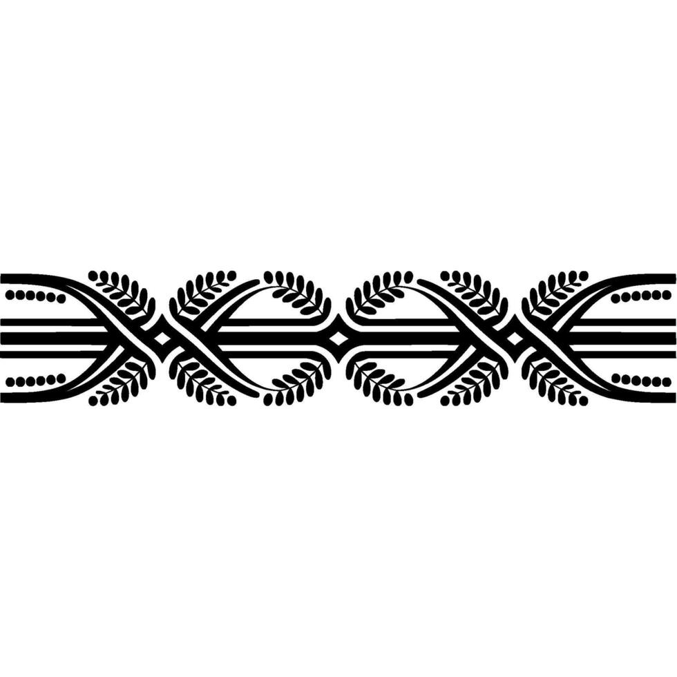 An elegant ornamental border featuring repeating symmetrical elements of intertwined curved lines and delicate leaf motifs vector