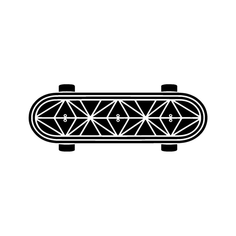 Geometric pattern silhouette of a skateboard with stylized triangular deck and simple wheels vector