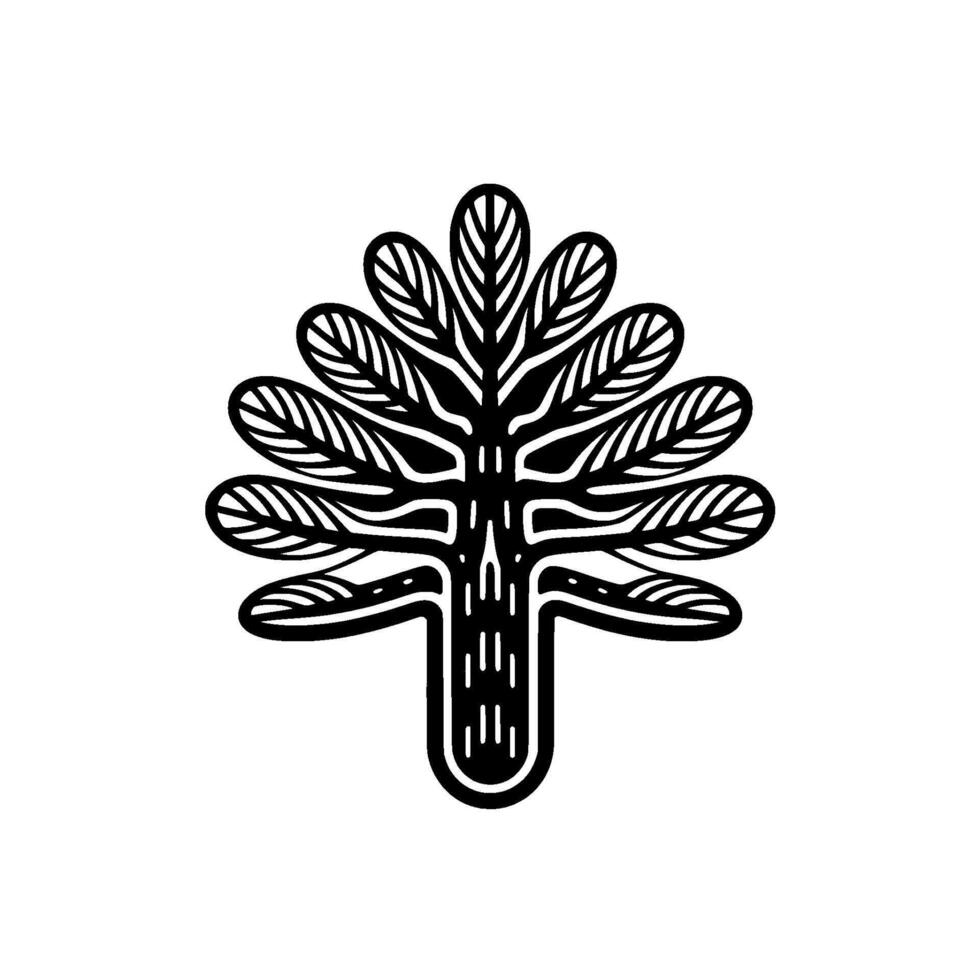 A bold and stylized tree silhouette with intricate leaf patterns vector
