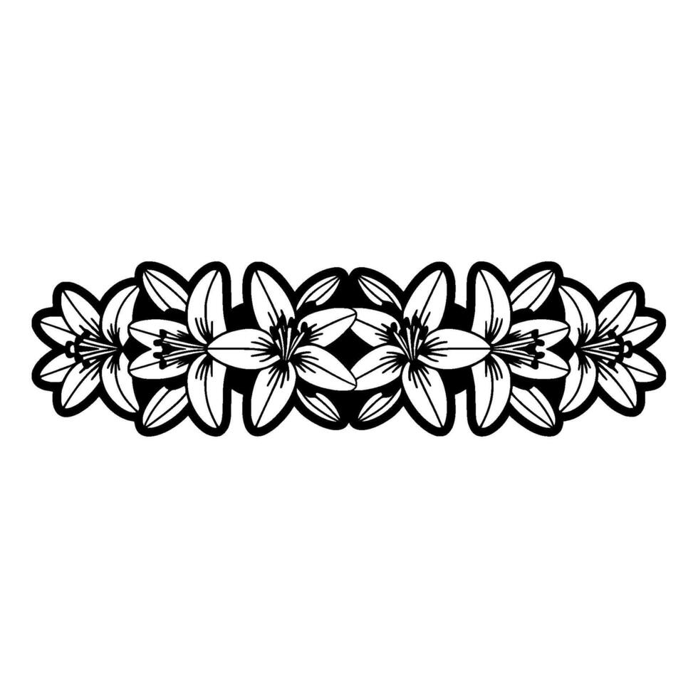 A decorative horizontal border featuring a stylized repeating pattern of monochrome lily flowers with outlines and stamen details vector