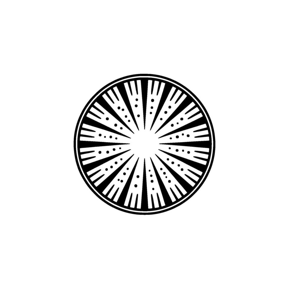 A minimalist circular geometric with radiating lines and dotted patterns isolated vector