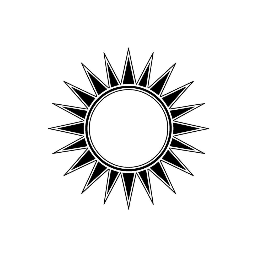 Minimalist representation of a stylized sun with sharp triangular rays and a double circular outline vector