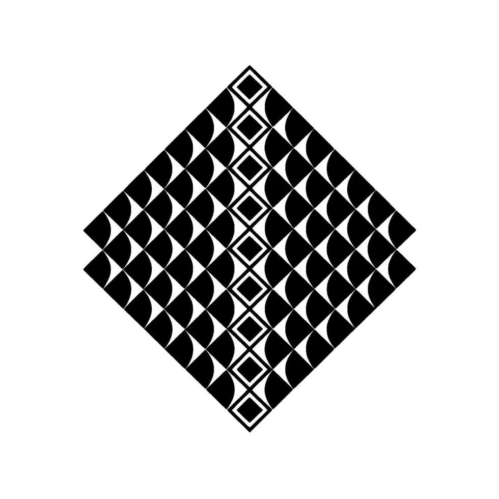 A symmetrical abstract geometric pattern composed of repeating quarter circles and diamonds arranged in a diamond shape vector