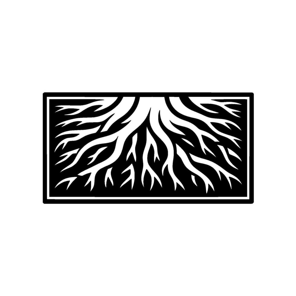 A stylized illustration of interwoven tree roots forming an intricate organic pattern within a rectangular border symbolizing growth and connection vector