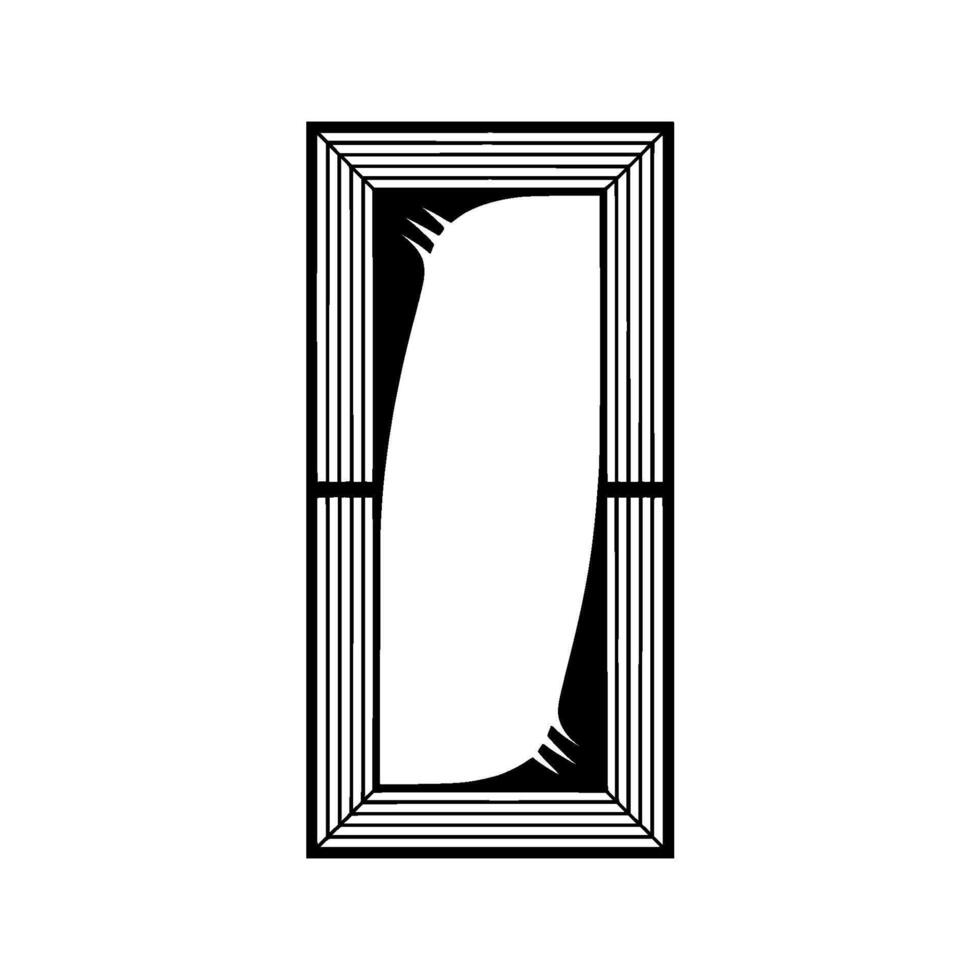 A stylized abstract minimalist featuring a tall rectangular frame with parallel lines and a bright organic curved shape within the negative space vector