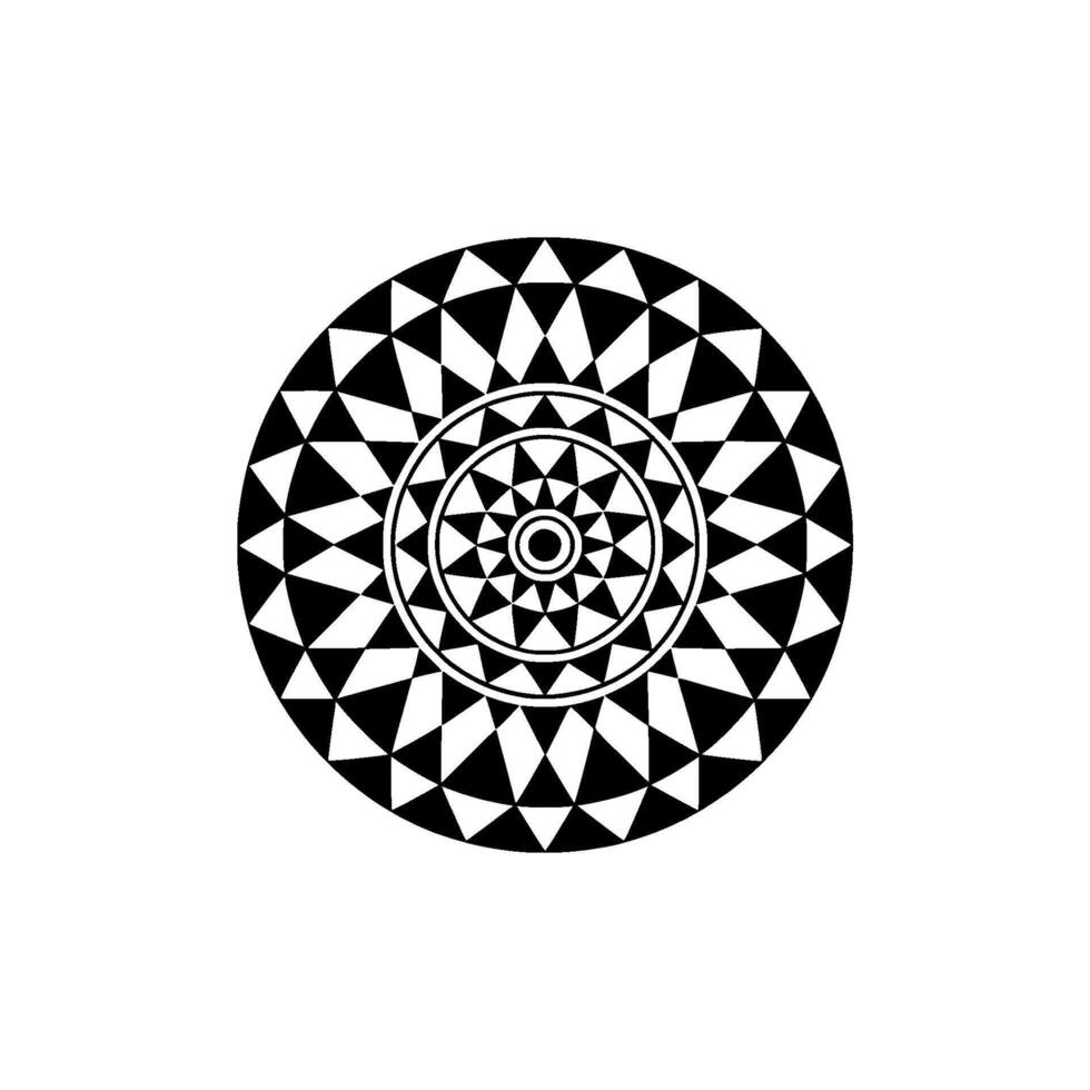 un preciso monocromo circular mandala presentando concéntrico geométrico patrones de triangulos y círculos aislado vector