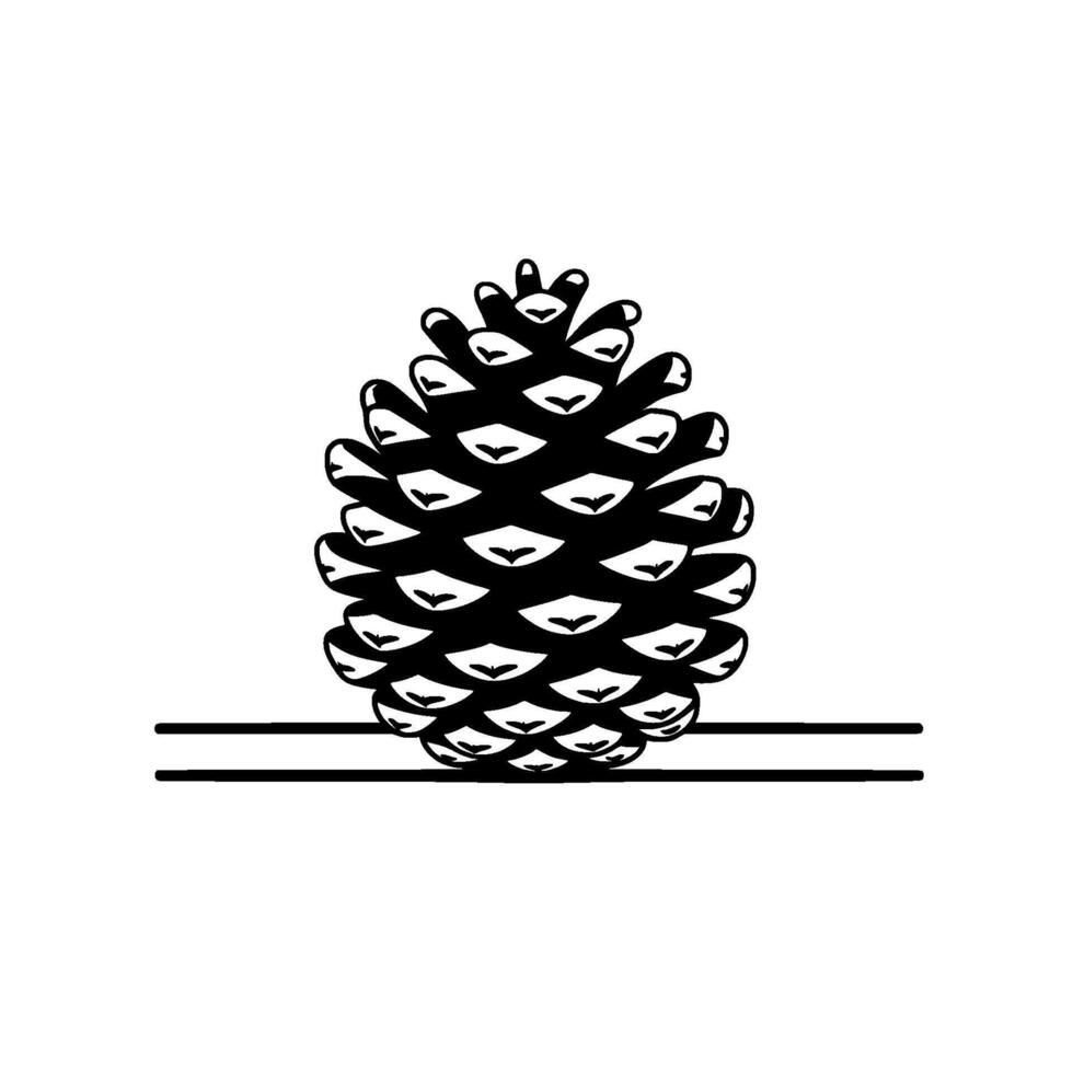 A stylized silhouette illustration of a pine cone with distinct scales resting vector
