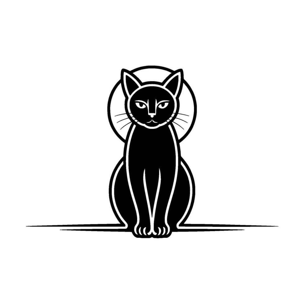Minimalist stylized cat sitting centered in a subtle circular halo with elegant clean lines vector