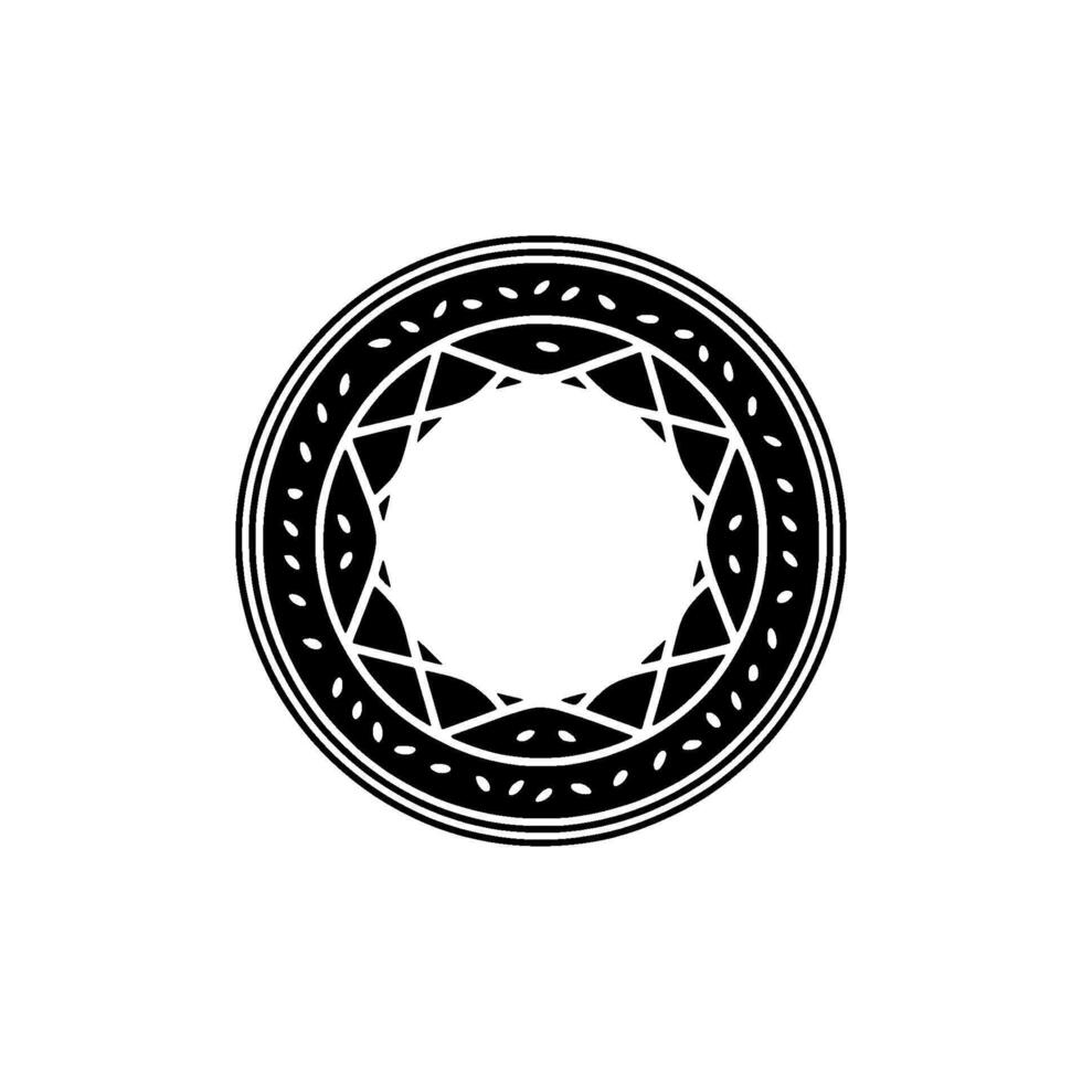 A sophisticated geometric circular ornamental featuring interlocking triangular shapes and a beaded border vector