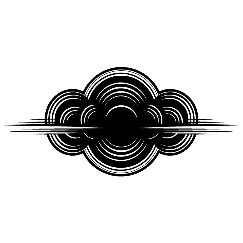 Abstract monochrome art featuring layered concentric circular shapes with dynamic horizontal lines creating a sense of movement vector