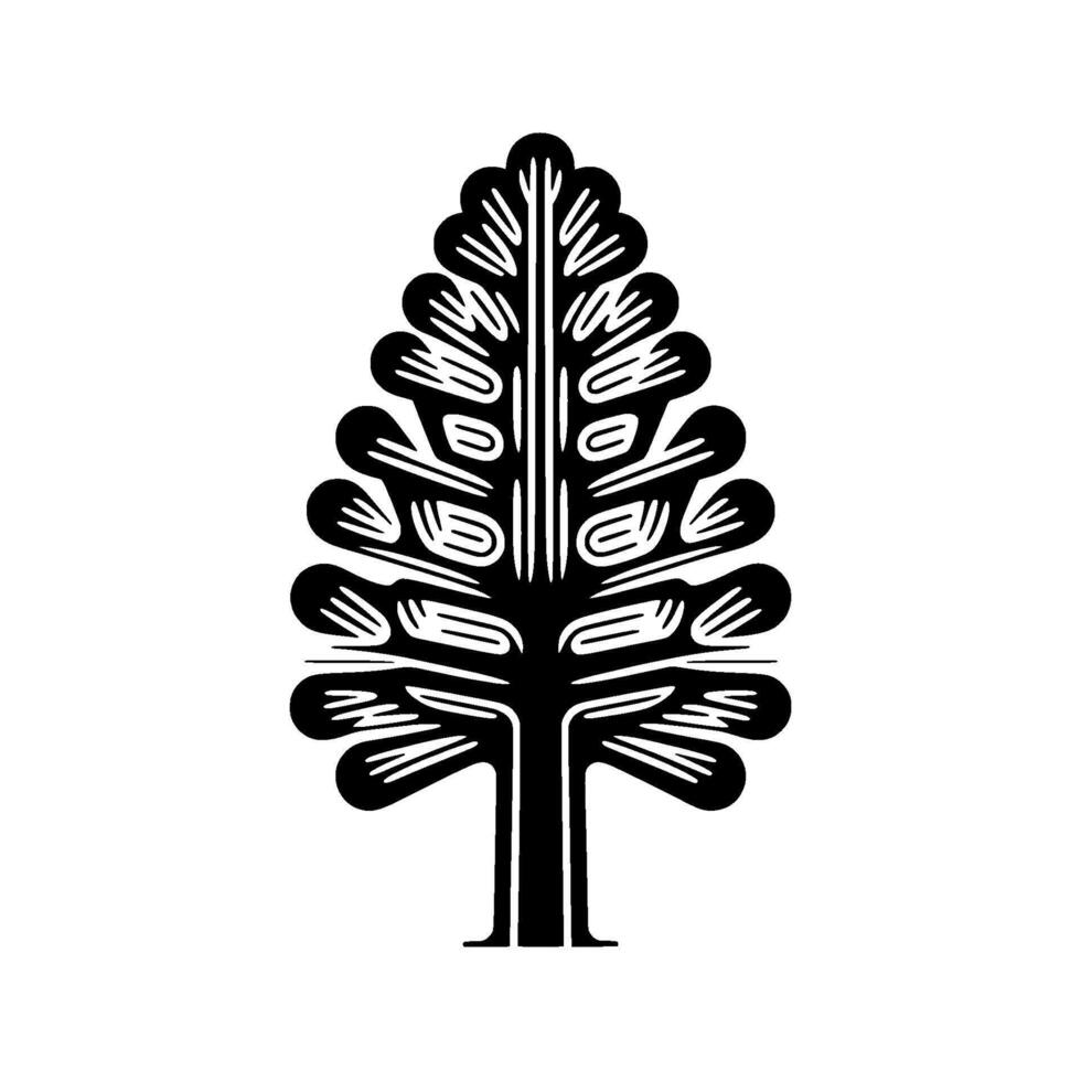 A stylized linocut style illustration of a coniferous tree with segmented branches vector