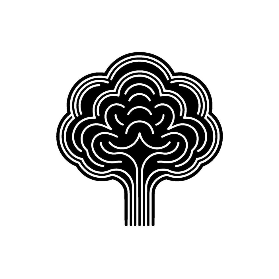A stylized abstract illustration of a broccoli floret featuring concentric circular lines forming its texture and a thick stem vector