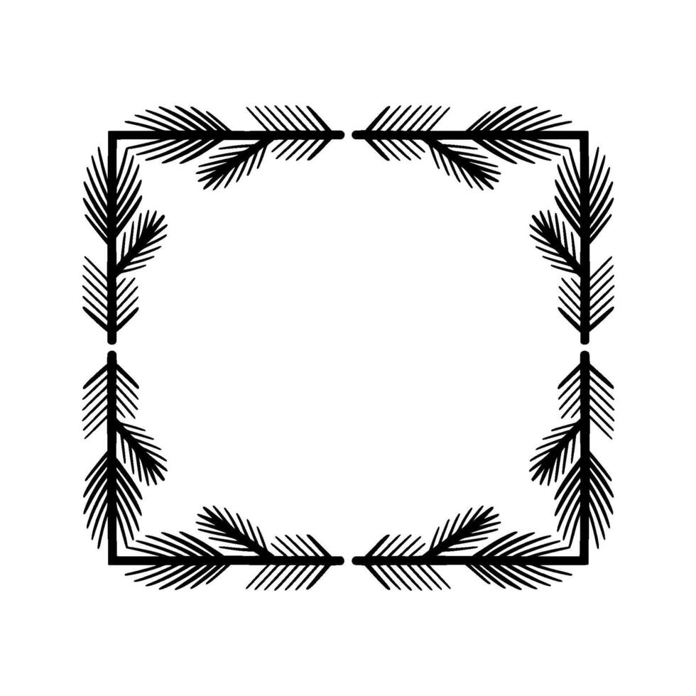 Elegant silhouette square frame composed of stylized fir branches with sharp needles vector