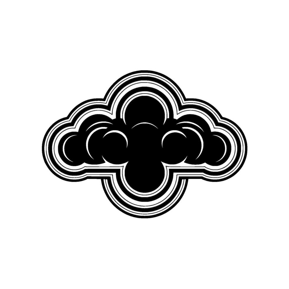 Stylized monochrome cloud emblem with concentric curved lines and a symmetrical cloverlike shape isolated vector