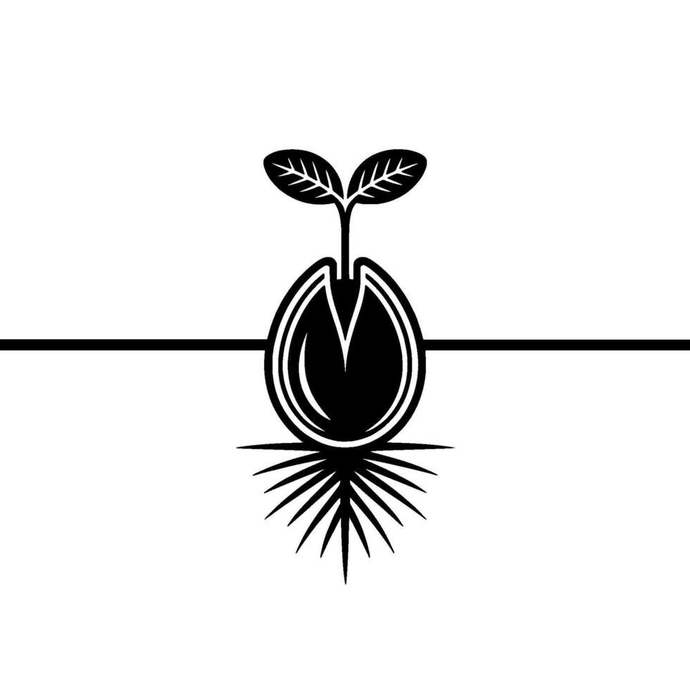 Stylized depicting a seed with emerging roots and two new leaves bursting forth representing growth and new beginnings vector