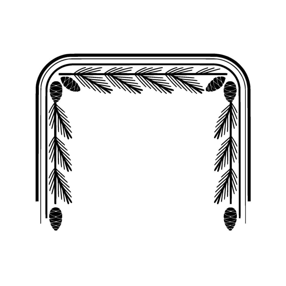 A minimalist border featuring stylized pine branches and pine cones forming an elegant frame vector