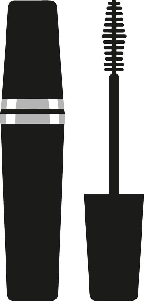 Black mascara tube with an open applicator wand isolated on a white background. vector