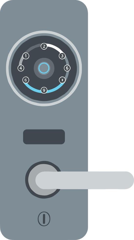 Modern smart door lock with a digital combination keypad and handle illustration. vector