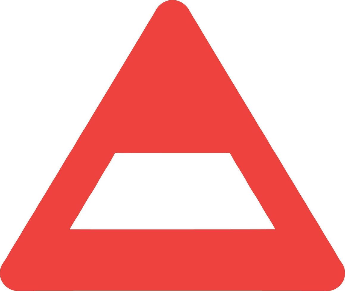 Red triangle geometric shape with an inner trapezoid cutout. vector