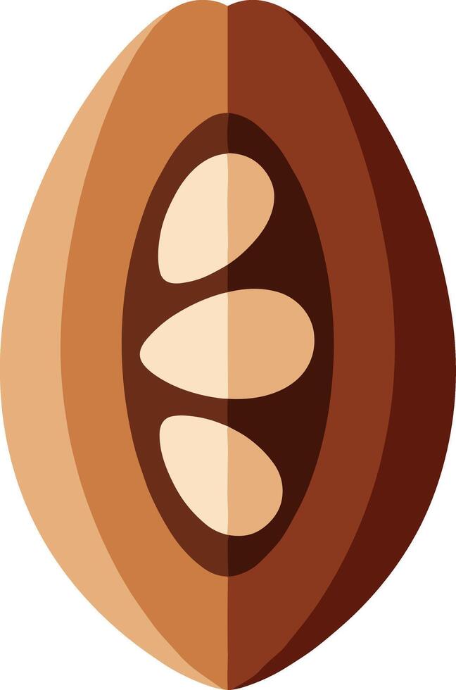 Flat icon of a split cacao pod with beans. vector