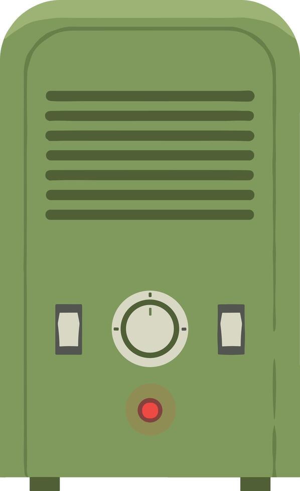 Retro green electronic appliance with a control knob and buttons. vector
